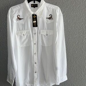 White Casual Button Down Shirt with Embroidered Detailing